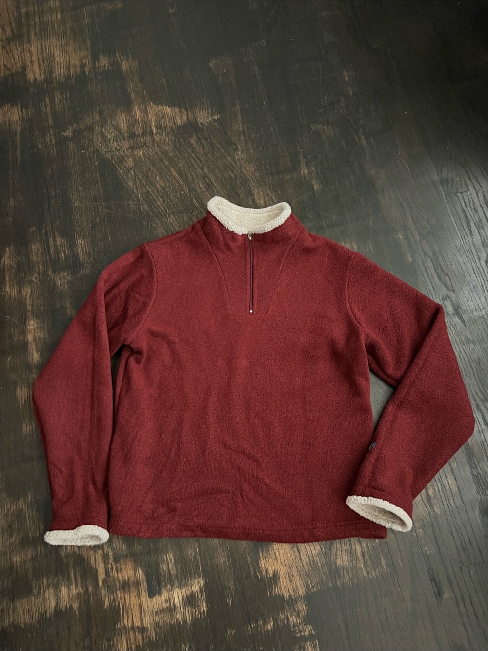 Kuhl Alfpaca Fleece Pullover Quarter Zip Shearling Trim Brick Red Cozy Sweater M